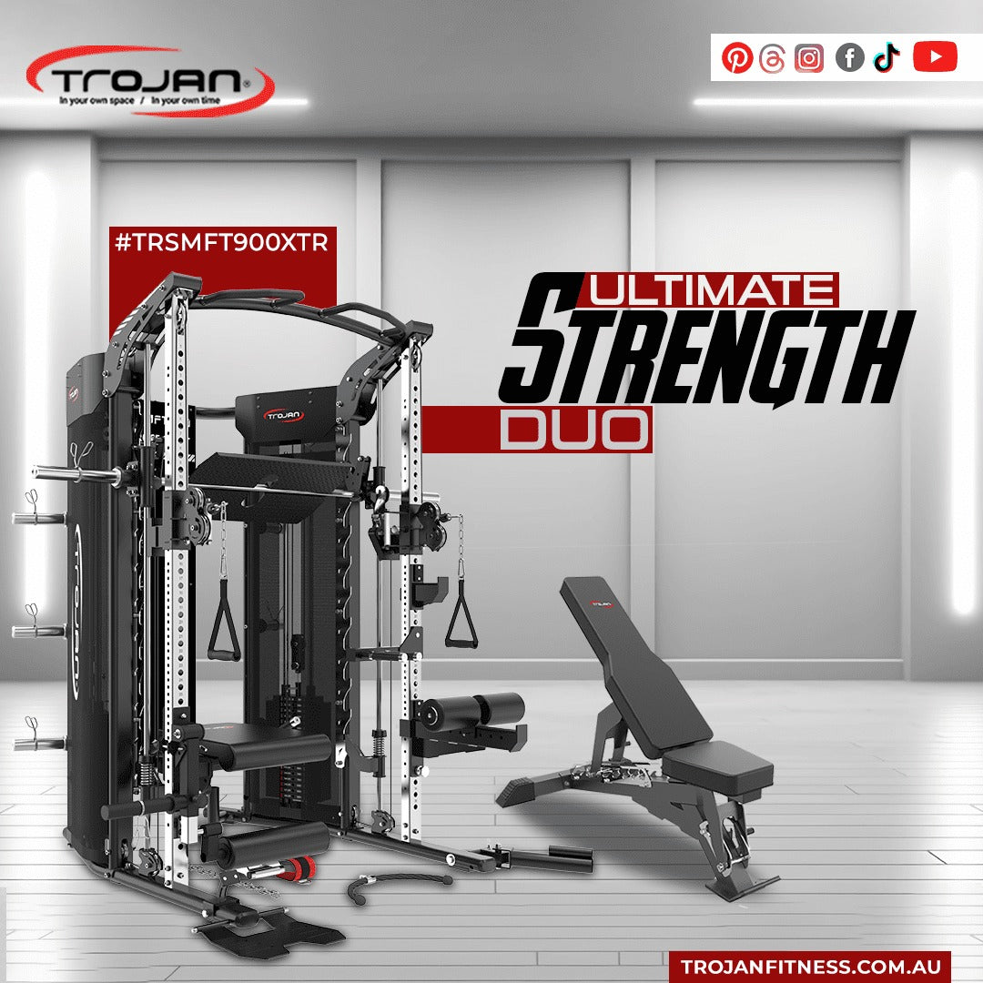 Trojan TRSM900FT Smith All in 1 Functional Trainer Leg Press + XTR HD Bench + Seated Leg Ext